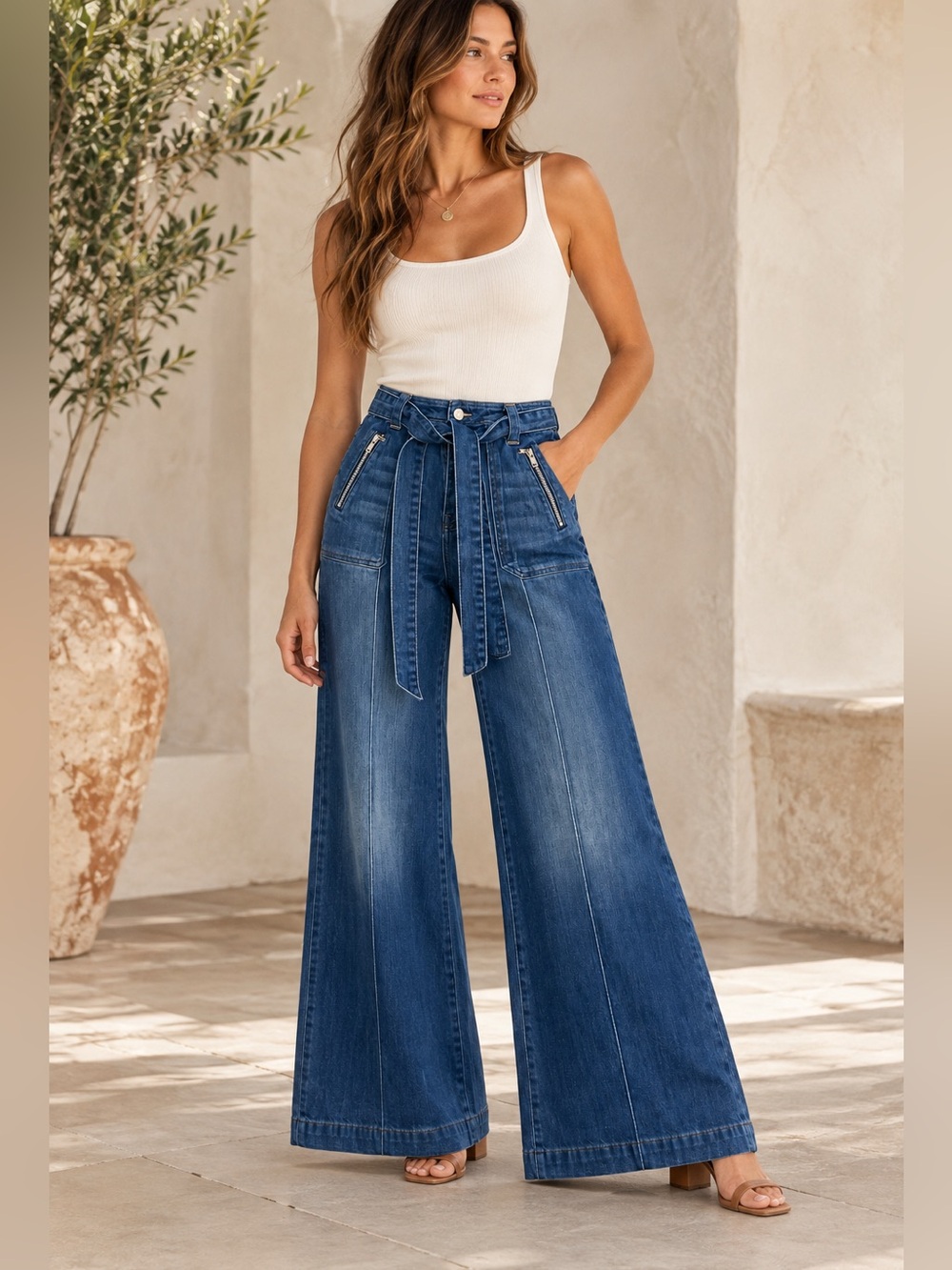 Anthropologie Pilcro & The Letterpress High Rise Wide Leg Jeans Belted Zip 28